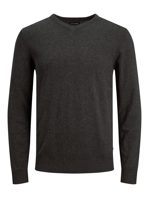 Jack & Jones Emil Knit V-Neck Noos - Dark Grey Melange