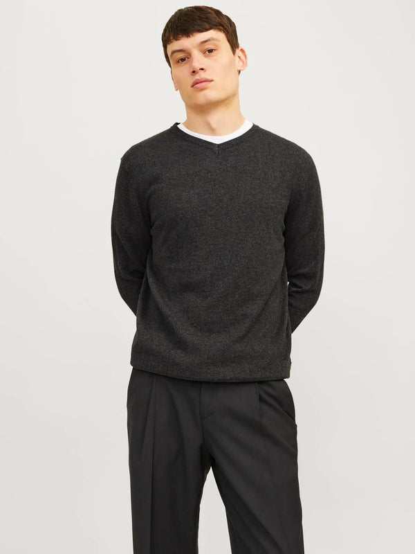 Jack & Jones Emil Knit V-Neck Noos - Dark Grey Melange