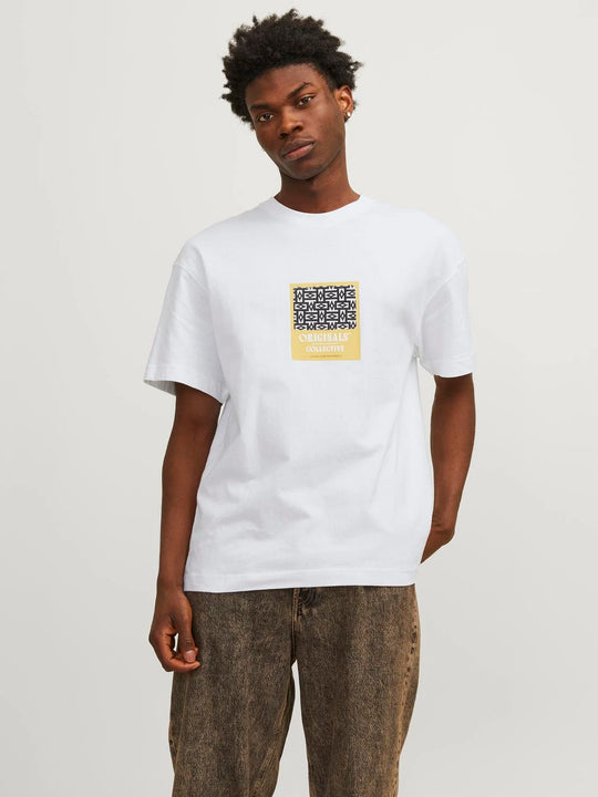 Jack & Jones Mykonos Geo Front Tee - Bright White