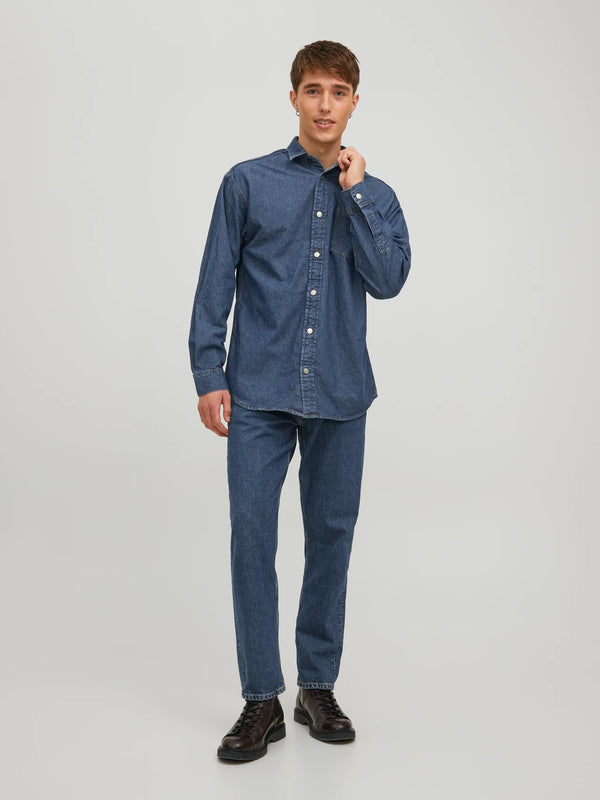 Jack & Jones Rowen Twill Relaxed Shirt LS - Dark Blue Denim