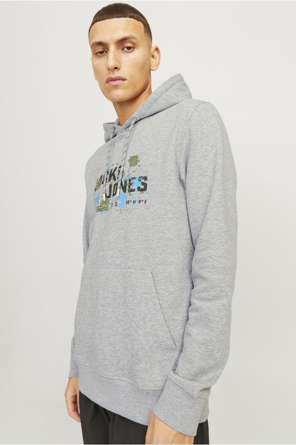 Jack & Jones Outdoor Logo Sweat Hood - Light Grey Melange