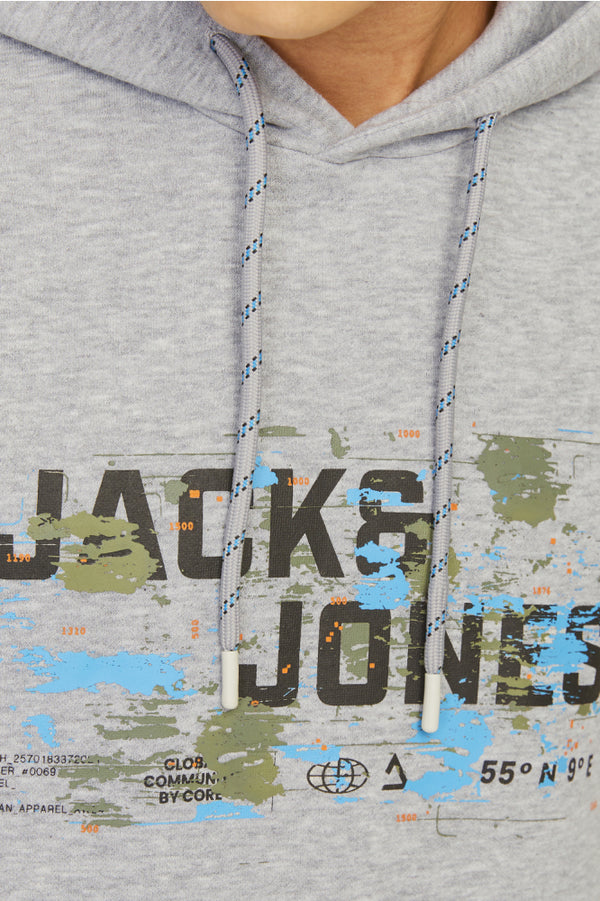 Jack & Jones Outdoor Logo Sweat Hood - Light Grey Melange