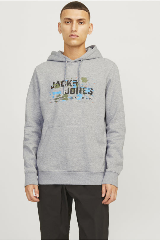 Jack & Jones Outdoor Logo Sweat Hood - Light Grey Melange