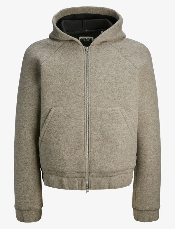 Jack & Jones Terrain Bonded Wool Hoodie - Grey Melange