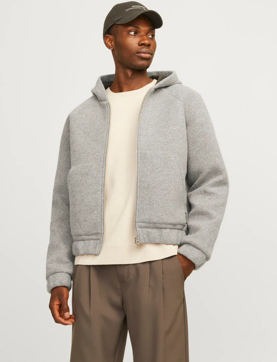 Jack & Jones Terrain Bonded Wool Hoodie - Grey Melange