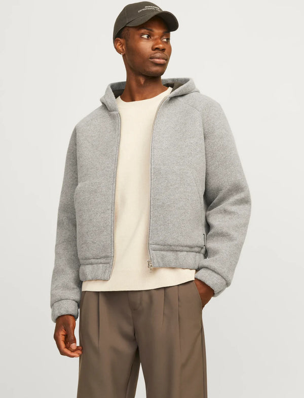 Jack & Jones Terrain Bonded Wool Hoodie - Grey Melange