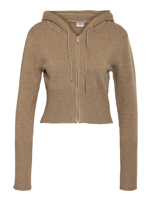 Noisy May Nouria Long Sleeve Zip Knit Cardigan - Toasted Coconut