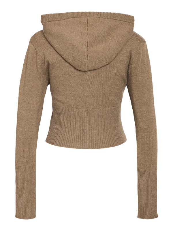 Noisy May Nouria Long Sleeve Zip Knit Cardigan - Toasted Coconut