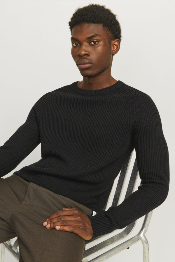 Jack & Jones Pannel Knit Crew Neck - Black