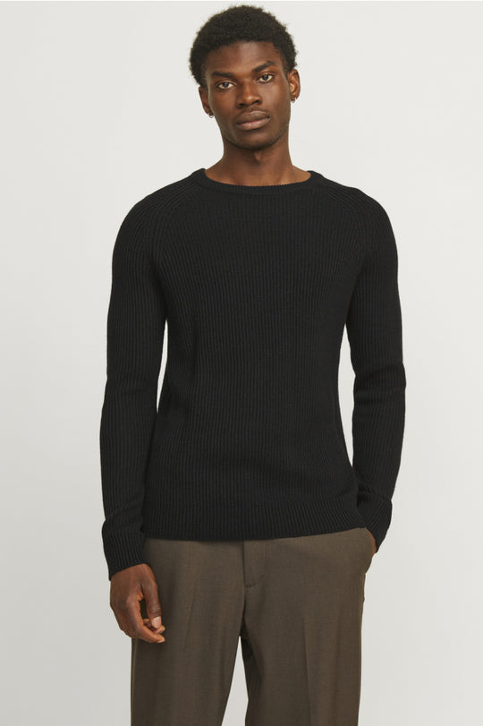 Jack & Jones Pannel Knit Crew Neck - Black