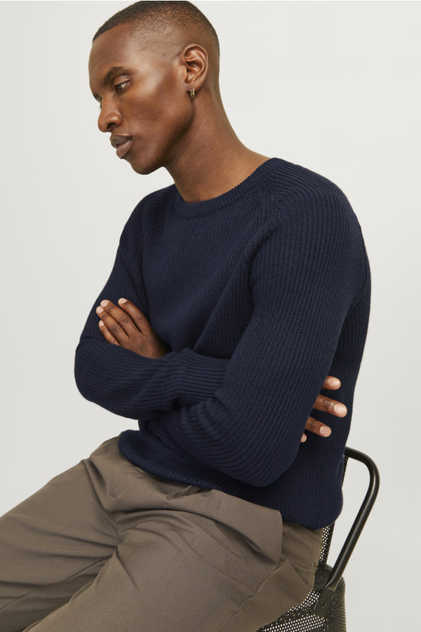 Jack & Jones Pannel Knit Crew Neck - Navy Blazer [Size XL]