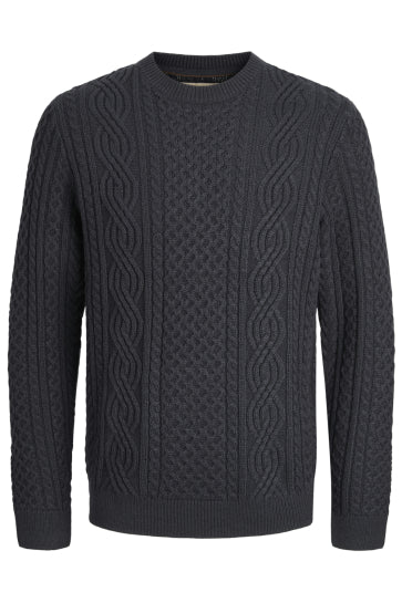 Jack & Jones Sean Knit Cable Crew Neck - Dark Navy