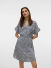 Vero Moda Bumpy Short Sleeve Shirt Dress - Ink/ Snow white