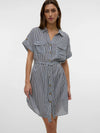 Vero Moda Bumpy Short Sleeve Shirt Dress - Ink/ Snow white