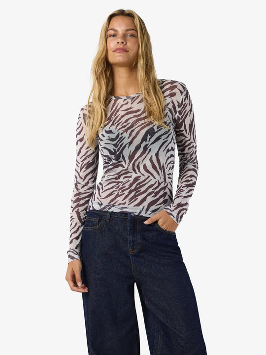 Noisy May Judith Long Sleeve Mesh Top - Black/Zerbra