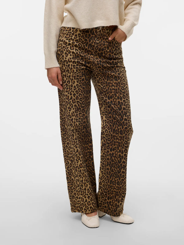 Vero Moda Tessa High Rise Wide Stretch Jeans - Silver Mink/Leopard