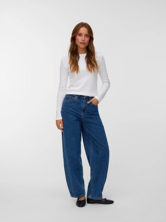 Vero Moda Billie High Rise Barrel Ankle Jeans - Medium Blue Denim