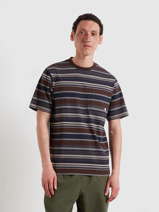 Farah Griffin Stripe T-Shirt - Dark Brown