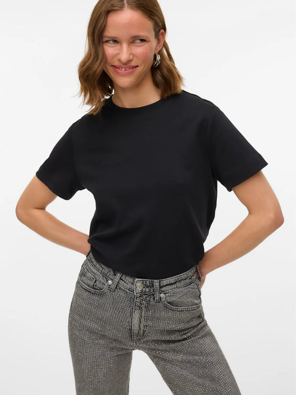 Vero Moda Naima Short Sleeve O-Neck T-shirt - Black [Size XXL]