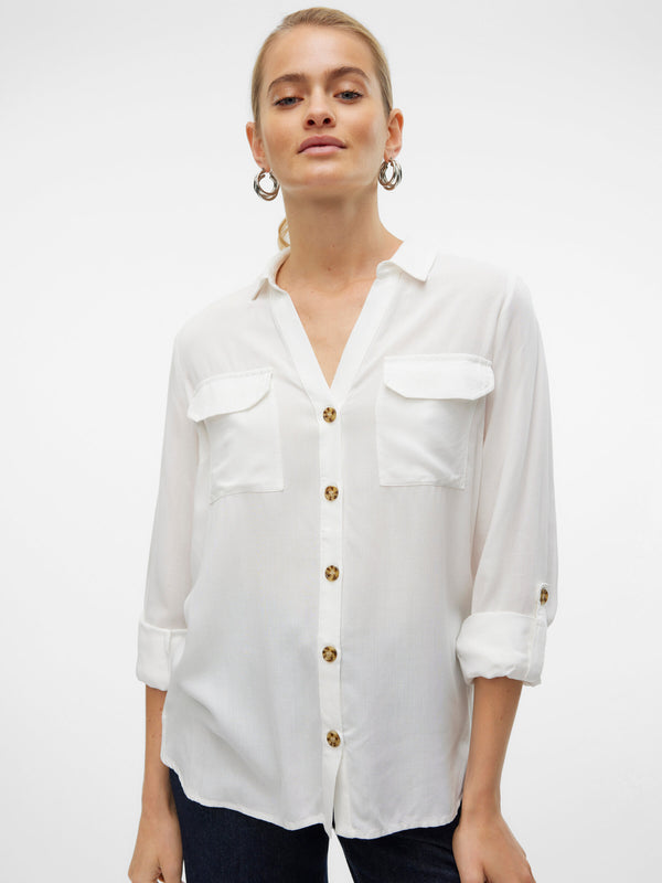 Vero Moda Bumpy Long Sleeve Shirt -Stripes/Snow White