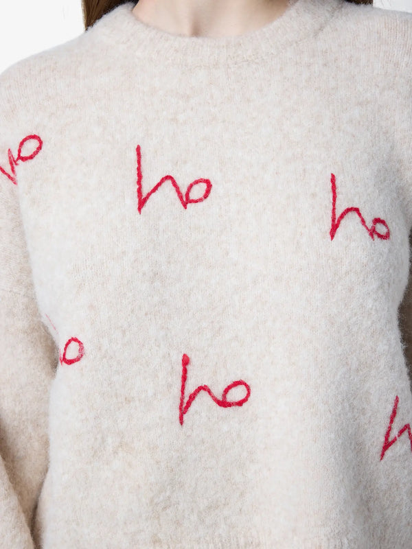 Noisy May Vixen Long Sleeve O-Neck Embroidery Knit - Birch