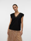 Vero Moda Safa Short Sleeve V-Neck Lace Top - Black