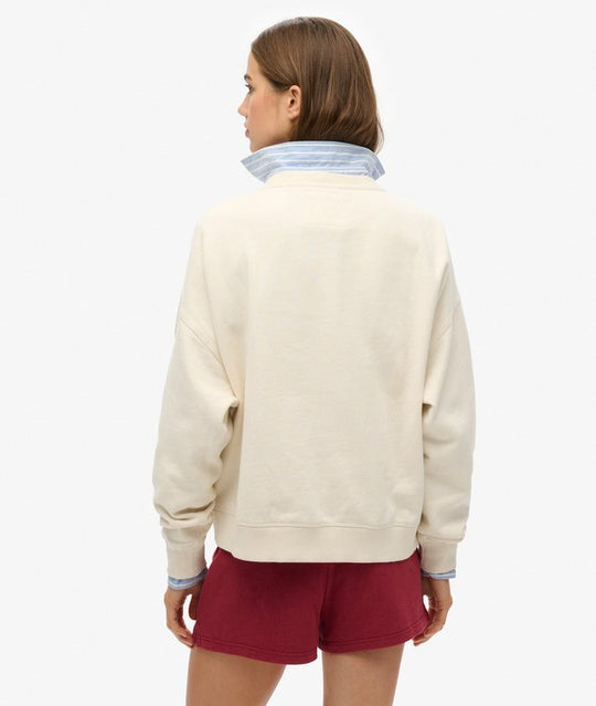 Superdry Athletic Essential Relaxed Applique Crewneck - Desert Bone Off White