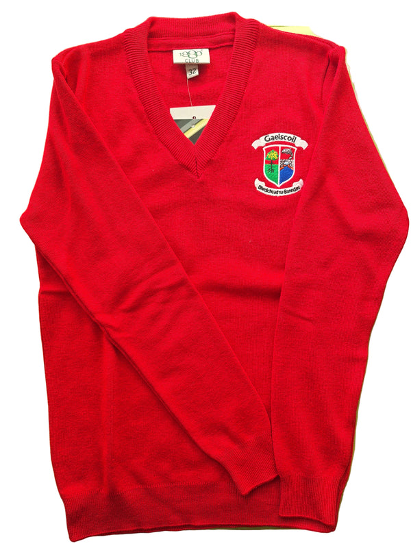 Gaelscoil V Neck Crested Jumper - Red