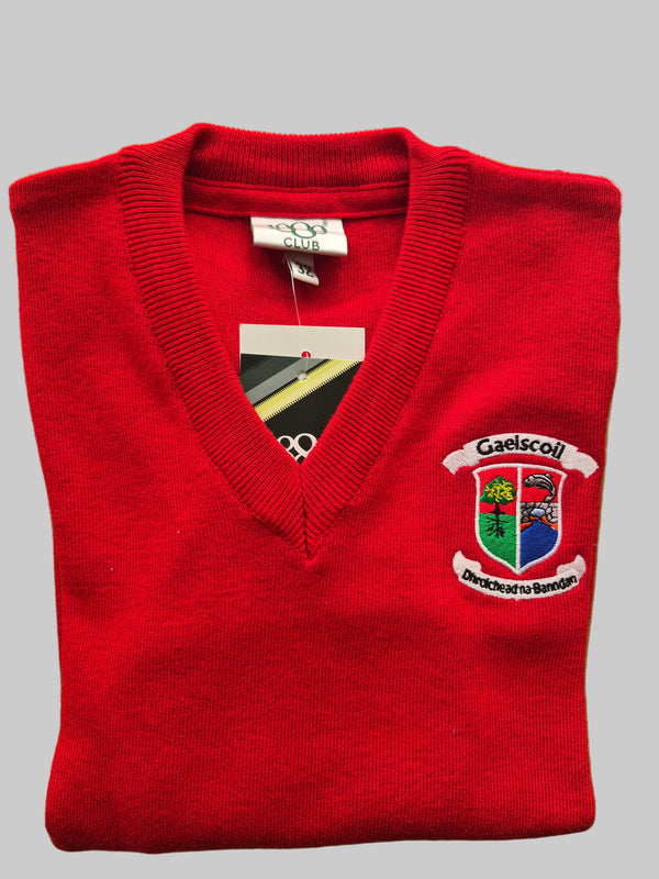 Gaelscoil V Neck Crested Jumper - Red
