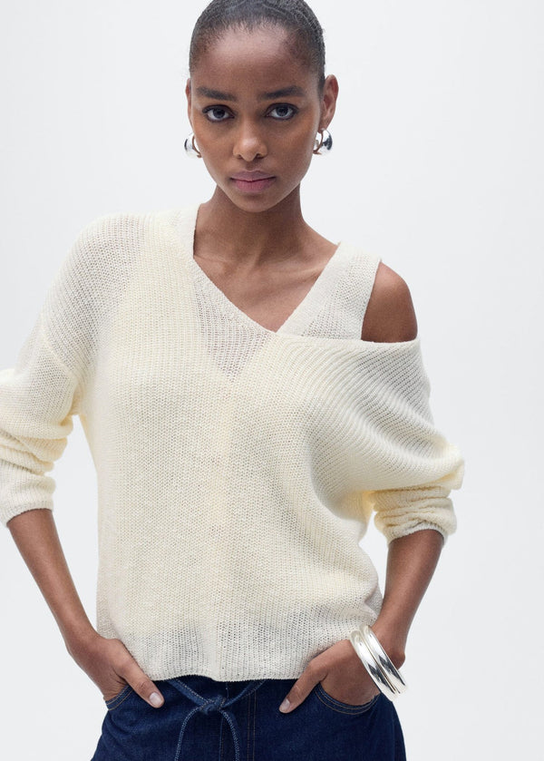 Superdry Brushed V-Neck Jumper - Snow White Twist