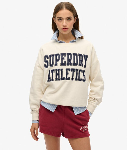 Superdry Athletic Essential Relaxed Applique Crewneck - Desert Bone Off White