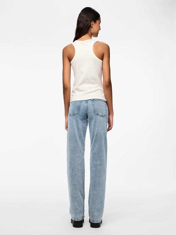 Pieces Kelly Mid Waist Straight Jeans - Light Blue Denim