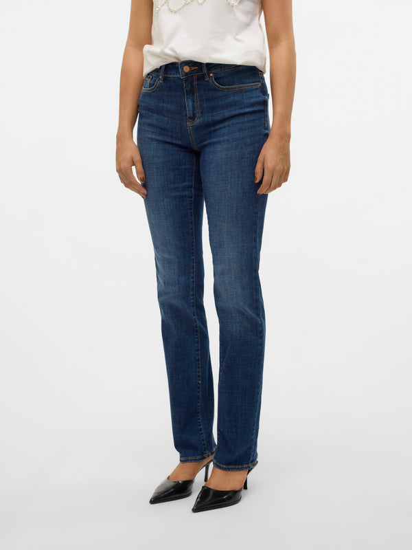 Vero Moda Flash Jeans Mid Rise Straight Jeans - Dark Blue Denim