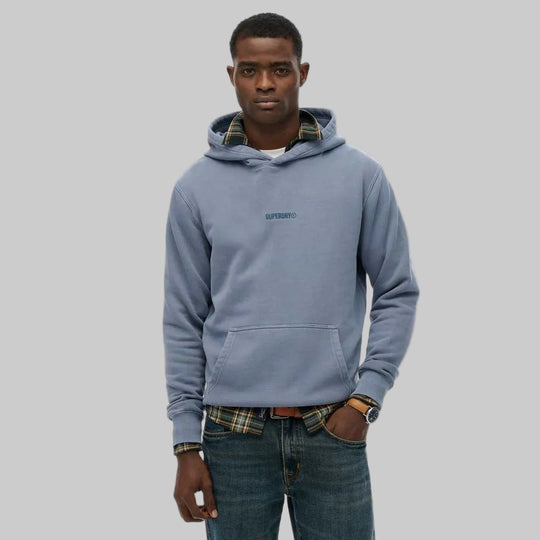 Superdry Micro Logo Hood - Flint Stone Blue Grey
