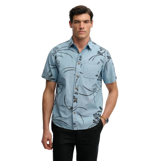 Superdry Vintage Loom Short Sleeve Shirt - Mid Wash Blue Hawaiian