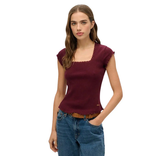 Superdry Essential Square Neck Short Sleeve Tee - Port Red