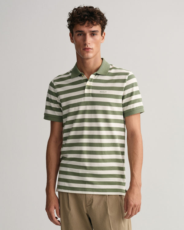 Gant Multi Stripe Pique Polo - Kalamata Green