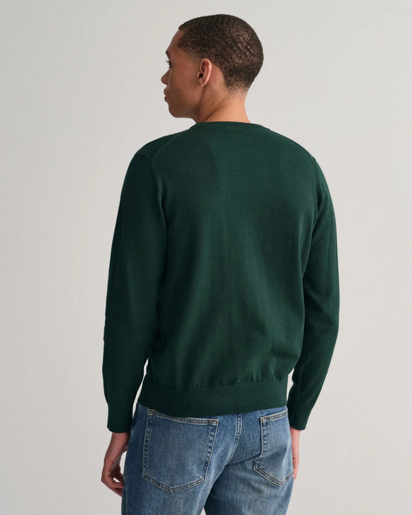 Gant Classic Cotton Crew Neck Sweater - Tartan Green