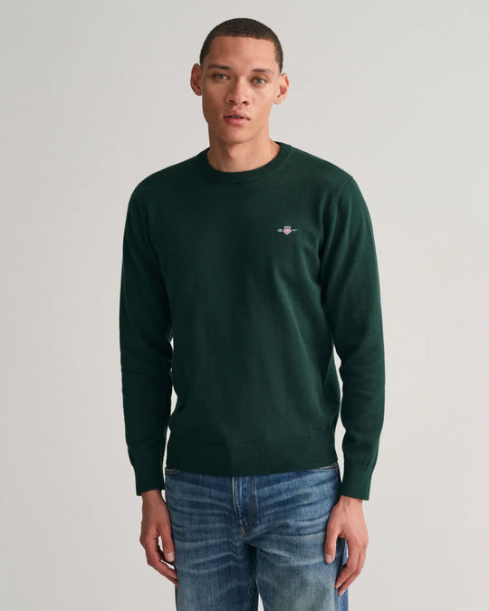 Gant Classic Cotton C-Neck Sweater - Tartan Green [Size XXL]