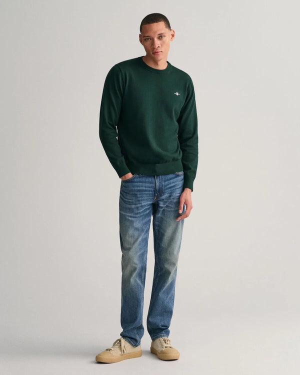 Gant Classic Cotton C-Neck Sweater - Tartan Green