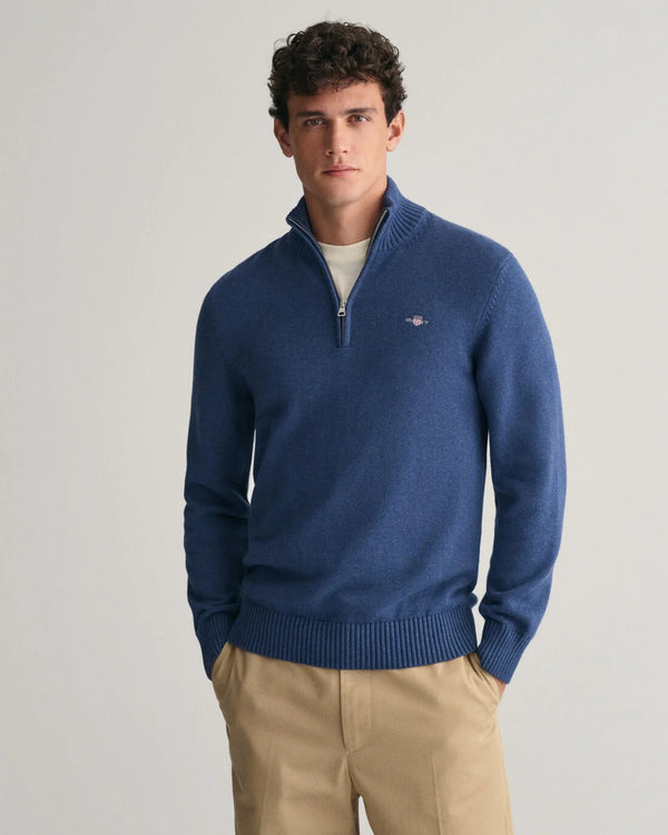 Gant Casual Cotton Half Zip - Dark Jeans/Blue Melange [Size XL]
