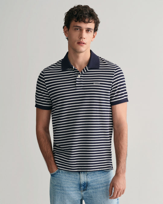 Gant Striped SS Pique Polo - Evening Blue