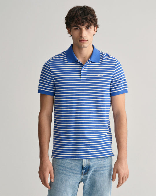 Gant Striped SS Pique Polo - Rich Blue [Size S]