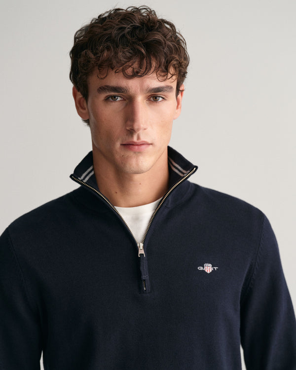 Gant Classic Cotton Half Zip - Evening Blue