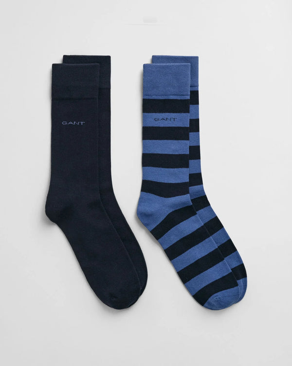 Gant Barstripe & Solid Socks 2-Pack - Vintage Blue