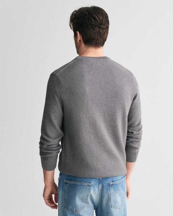 Gant Cotton Micro Textured C-Neck - Dark Grey Melange