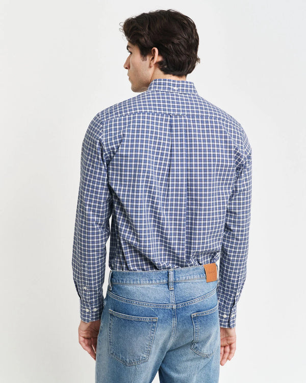 Gant Regular Fit Small Checked Poplin Shirt - College Blue