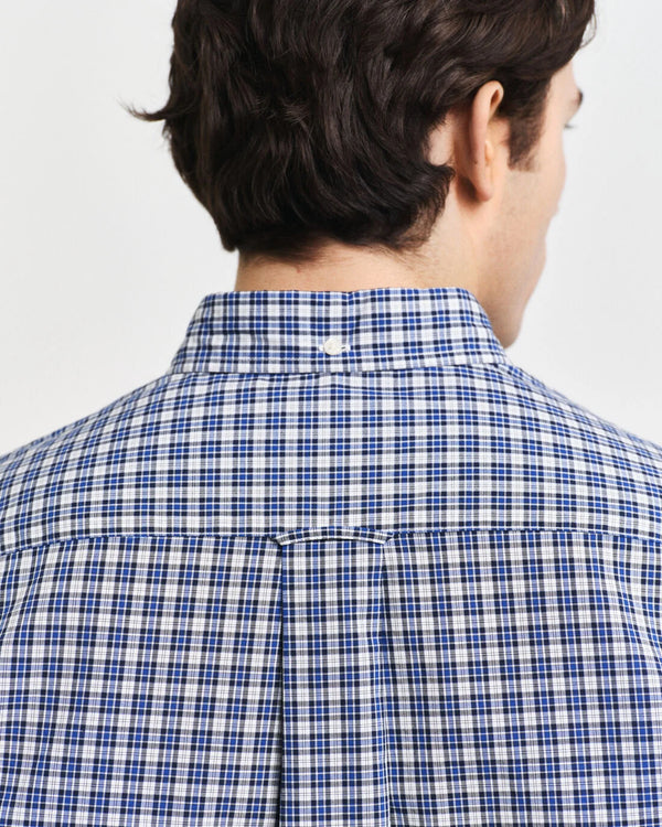 Gant Regular Fit Small Checked Poplin Shirt - College Blue