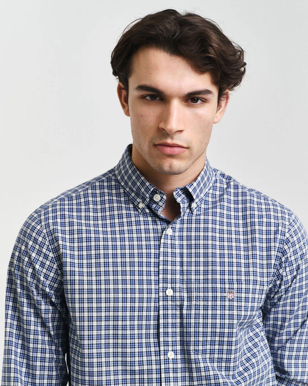 Gant Regular Fit Small Checked Poplin Shirt - College Blue