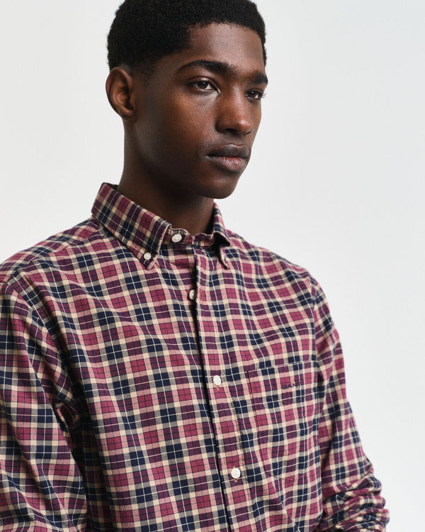 Gant Reg Light Twill Check Shirt - Wine Red